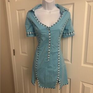 Blue Checkered Trim Dress